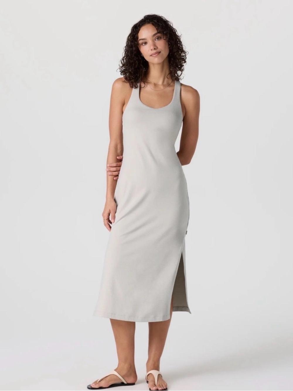 Vuori Light Gray Racerback Midi Dress with Side Slit